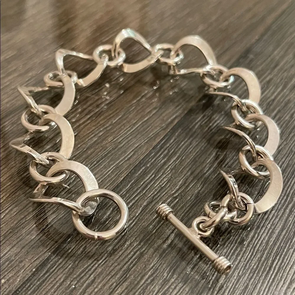 Vintage Sterling Silver Curved Circle Chain Link Toggle Bracelet, Length 7 3/4”